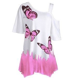 Women's Digital Butterfly One-Shoulder long T-shir